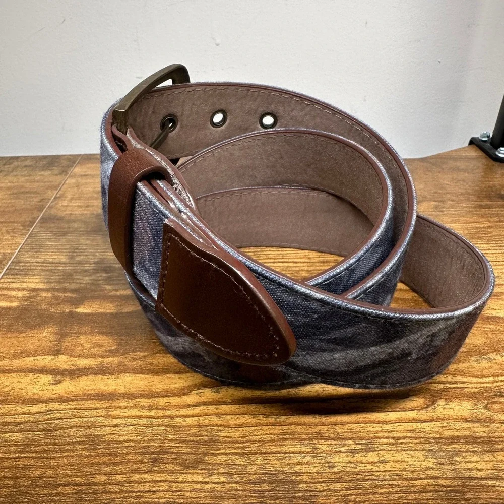 Woodland Creek Outdoor Ready Mens Camo Canvas Belt Blue Grey Brass Buckle